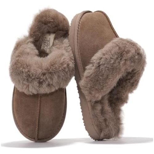 Project Cloud Genuine Leather Slippers for Women Footwear with Real Sheep Wool Lining Womens Clogs & Mule - Non-Slip Indoor/Outdoor Scuff Womens Slippers with Memory Foam Insole (Henka)