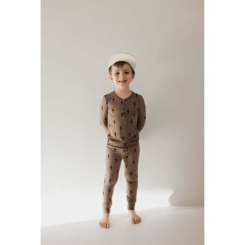 Bamboo Two Piece Pajamas | Brown & Black Lightning Bolt