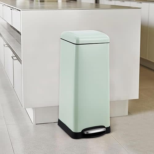 Garvee 8 gal/30 L Kitchen Trash Can, Fingerprint-Proof Stainless Steel Garbage Can with Soft-Close Lid, Recycle Bin with Removable Inner Buckets and Foot Pedal for Office Bedroom Bathroom, Green
