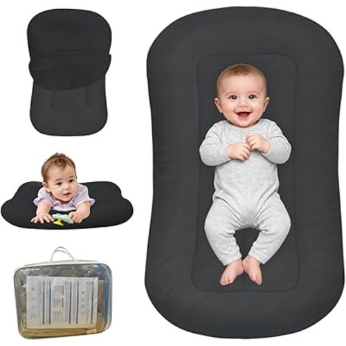 Baby Lounger for Newborn, Bionic Design Baby Lounger, Soft Organic Cotton Breathable Lounger for Infants 0-18 Months (Dark Grey)