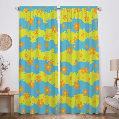 Funnytree Cartoon Flower Mystery Movie Curtains Window Panels 82"x84" - Darkening Drapes for Bedroom Kitchen Living Room Nursery Decor, Decorations for Kids Teens Boys Girls Fans