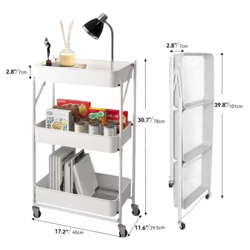 1pc foldable 3 tier metal rolling cart no - Temu