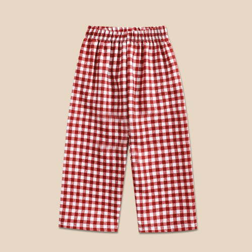 Cethrio Baby Girls Wide Leg Pants, Athletic Cotton Casual Plaid Summer Pants Red Size 9-12 Months