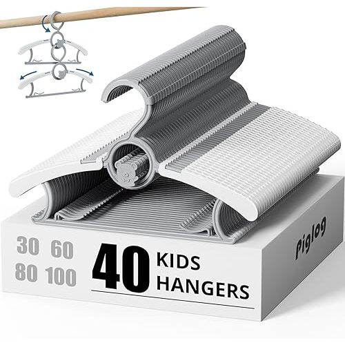 Baby Hangers 40 Pack, 11-14 Inch Non-Slip Grey Stackable Hangers, Extendable & Adjustable Kid Hanger for Nursery & Kids Wardrobe Organization, Toddler Hanger for Cloest Grey