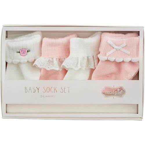 Mud Pie Children's Pink Foldover Sock Set; 0-6M