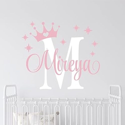 Princess Custom Name Wall Decal for Girls and Boys Room - Personalized Nursery Sticker, Baby Monogram Vinyl Art (22" Wide x 19" High)