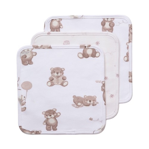 Living Textiles Wash Cloths 3 Pack Cuddly Bear