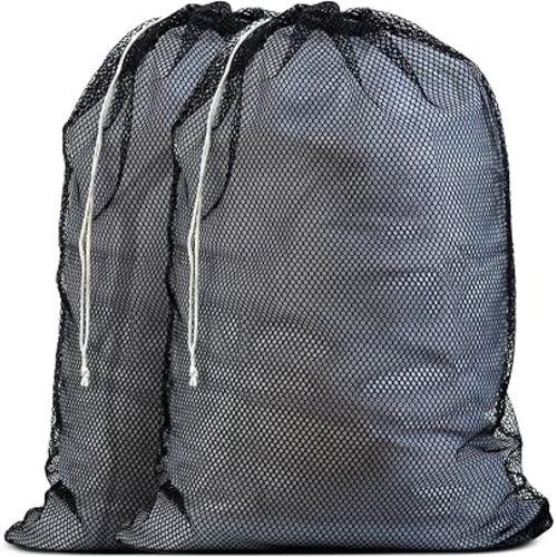 Handy Laundry Mesh Laundry Bags XL 24" x 36" – 2 Pack Heavy Duty, Durable, Machine Washable Drawstring Bags for Delicates, Laundry Hamper Liner, College Dorm, Travel, Storage – Black