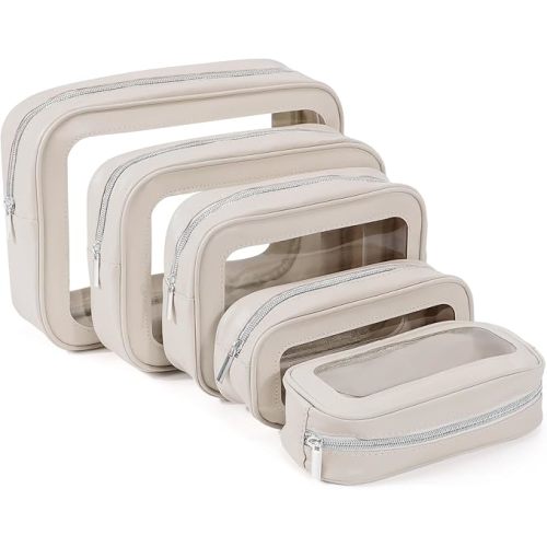 5PCS Diaper Bag Organizer Pouch, Clear TPU Waterproof Organizer Zipper Bags, Cosmetic Bag Set, TSA Approved Toiletry Bags, Travel Organizer Bag for Kids and Women