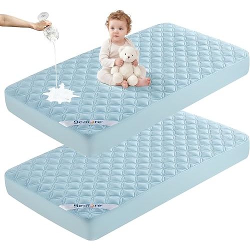 BEDLORE Baby Crib Mattress Protector 2-Pack Waterproof Blue 52"x28"