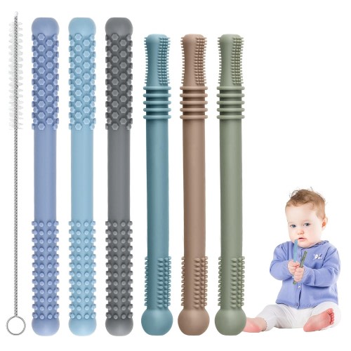 Teething Sticks for Babies, 6 Pack Soft Silicone Teethers for Babies Toddlers Nursing Biting Chewing, Infant Teething Relief, Multicolored Teething Tubes Baby Gift Teethers