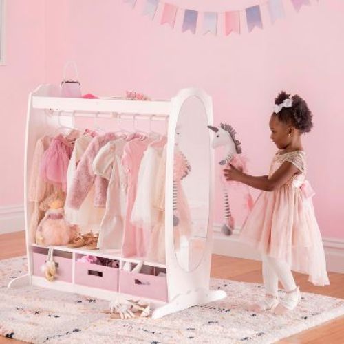 Guidecraft Kids' Dress Up Storage - White: Pretend Play Wardrobe, Costume Armoire and Clothes Organizer with Mirror and Clothing Rack