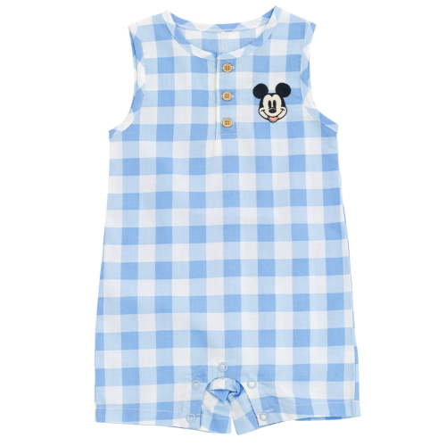 Disney Mickey Mouse Baby Boys' Sleeveless One Piece Romper Gingham Blue