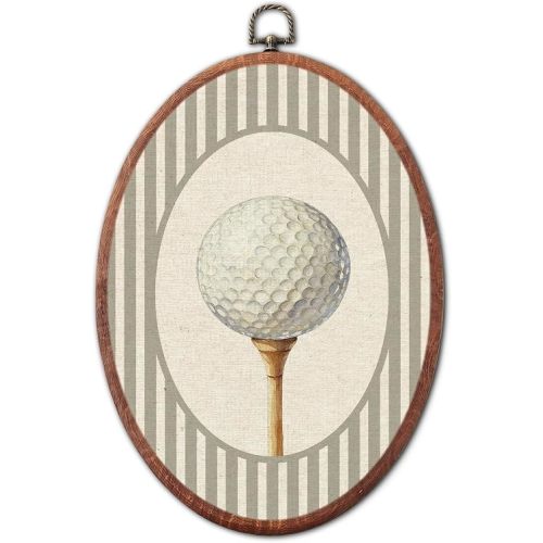 Vintage Golf Nursery Oval Wall Art, Brown Stripe Canvas Prints Framed
