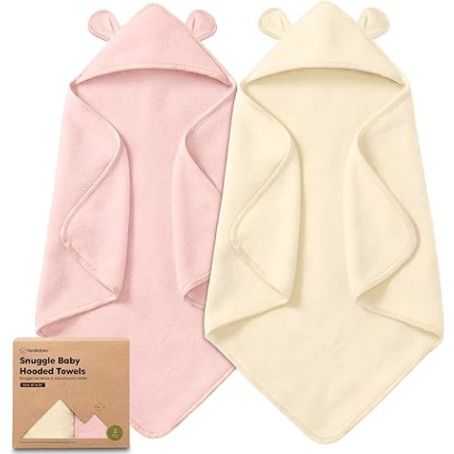 KeaBabies 2-Pack Hooded Baby Towels for Newborn - 30x30 Soft & Absorbent Viscose From Bamboo Baby Bath Towels with Hood for Infant, Toddler,Kids,Boys Girls,Newborn Bath Essentials (Rose Ivory, Petite)