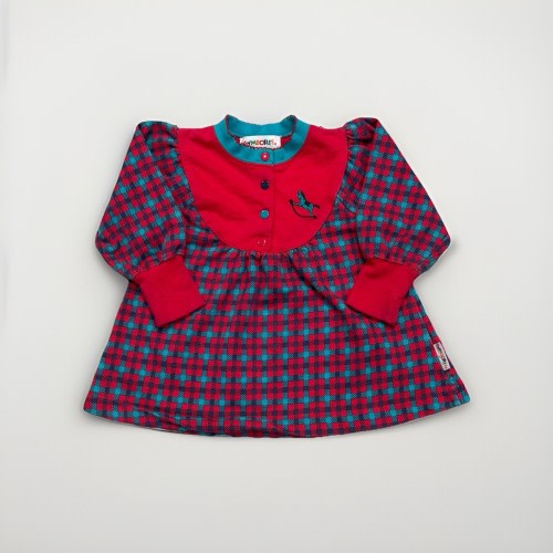 Vtg Girls Gymboree Rainbow Tag Red Plaid Long Sleeve Dress Top Horse Sz Infant