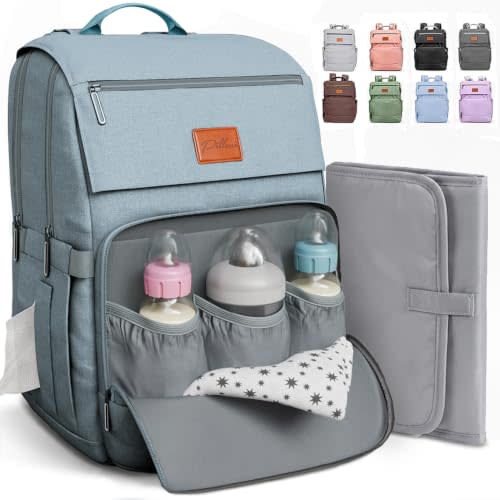 Baby Shower Gifts Diaper Bag Backpack - Large Capacity Baby Bag Backpack, Wide Opening & Easy Access Stylish Baby Diaper Bag - Waterproof, Durable, Travel-Friendly Organizer w/ Foldable Changing Pad