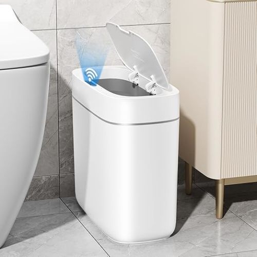 JUDRDO 3.5 Gallon Slim Automatic Trash Can for Bathroom,Touchless Diaper Trash Can with Trash Bag Auto-adsorption Technology,Motion Sensor Diaper Garbage Bins for Bedroom Office Kitchen Toilet