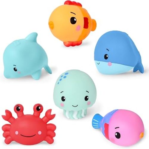 Fisher-Price™ Ocean Pal Floats Bath Toys, 6-Piece Floating Ocean Animal Bath Toy Set for Babies & Toddlers 6M+, No Water Trapping Design