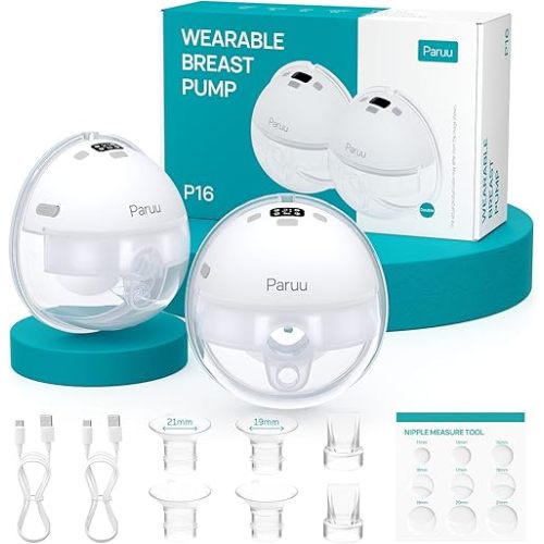Paruu Hands Free Breast Pump P16, Wearable Breast Pump Electirc Portable with 4 Modes & 12 Levels, Max 309mmHg Strong Suction 19/21/24mm Flange Inserts Wearable Breastfeeding Pump, 2 Pack White