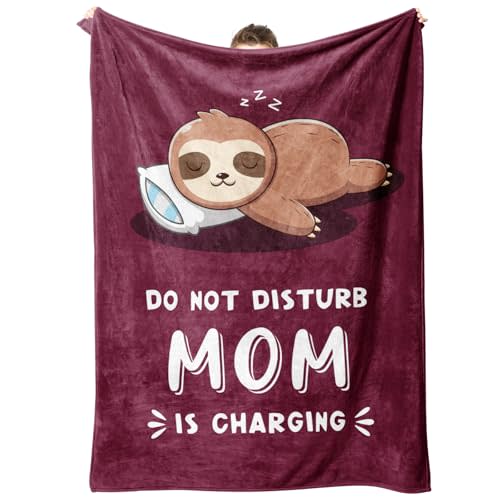 Funny Valentines Day Gifts for Mom, Mom is Charging Sloth Blanket, Birthday Gifts for Moms from Daguther Son, Moms Gift for Mothers Day Christmas, Soft Sloth Throws Blanket for Mother 60" x 50"