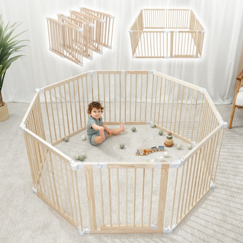 Comfy Cubs Playpen for Toddler and Babies in Natural Wood - Playpen for Toddler and Babies in Natural Wood