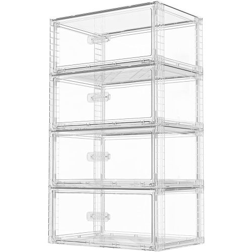 Vtopmart 4 Pack Large Clear Stackable Storage Drawers 27QT, Easily Assemble Plastic Closet Storage Bins, Dust-Proof UnderBed Organizer for Clothing, Sweater Organization