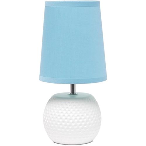 Simple Designs LT2084-BLU Mini Studded Texture White Ceramic Bedside Table Lamp, Blue