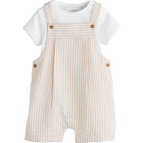 Seersucker Cotton Overalls & T-Shirt Set, 3-6M