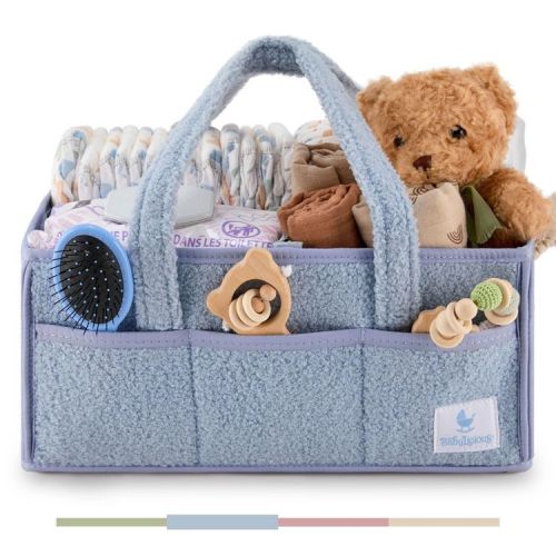 Babylicious Baby Diaper Caddy, Newborn Changing Table Organizer for Wipes and Diapers - Misty Blue