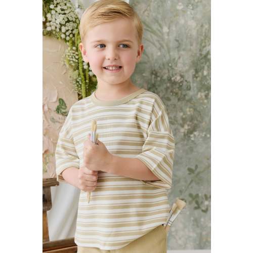 Pima Cotton Wesley Tee - Double Stripe Hay/Cloud – Jamie Kay USA