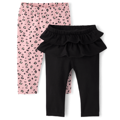 Baby Girls Leopard Ruffle Leggings 2-Pack - Pink