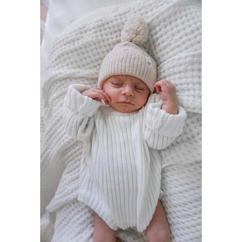 Luna + Luca Cable Knit Pom Beanie - Sand