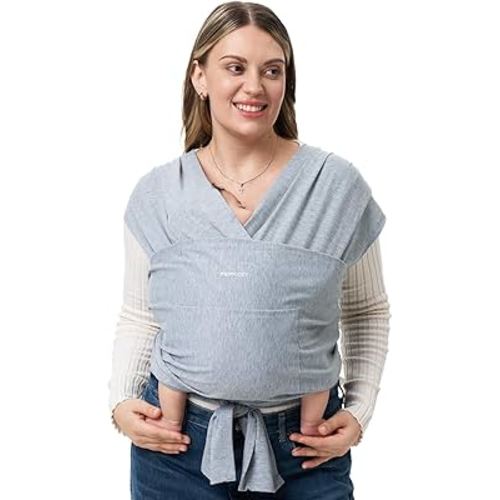 Momcozy Baby Wrap Carrier, Easy-On 2-Piece Design, Newborn to 33 lb | Easy On Like a T-Shirt, XXS-XXL Adjustable Fit, IHDI Hip-Healthy, Lightweight Hands-Free Comfort Baby Sling Carrier, Grey