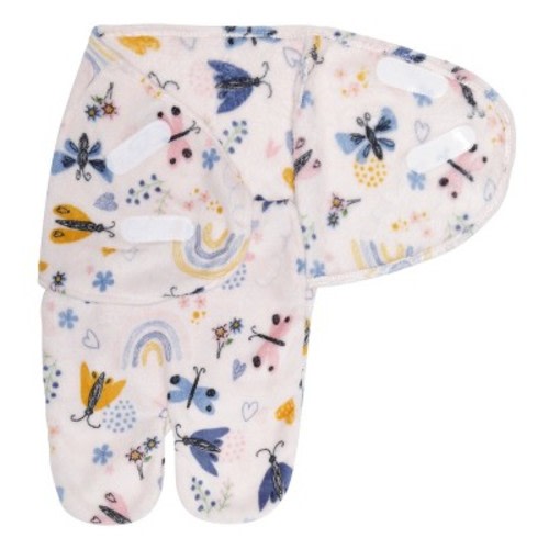 Everyday Kids Newborn Swaddle Blanket – Plush Faux Fur Swaddle Sack with Soft Fleece Lining – 0–3 Month- Pink Butterfly
