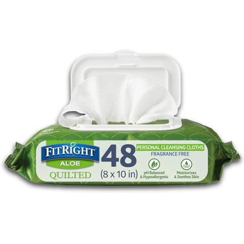 FitRight Aloe Fragrance-Free Quilted Wet Wipes, Soft Pack with Flip Top, 8 x 12 Inches, Pack of 48 Wipes