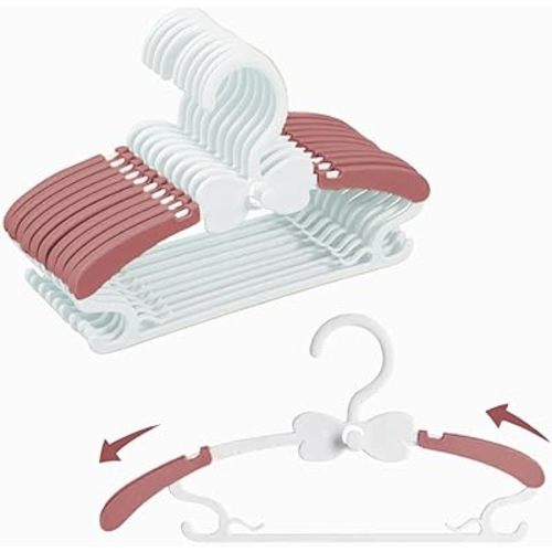 Baby Hangers for Closet, Adjustable Kid's Hangers for Nursery, Toddler, Child Clothe, Everyday Standard Use, Cascading Plastic Hanger Ideal for Girl Dress, Clothing, Pant, Coat, Red & White, 20 Pack