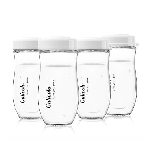 Glass Baby Breastmilk Storage Bottles 8 oz, Wide Neck Breastmilk Collection Bottles, 4 Pack - White