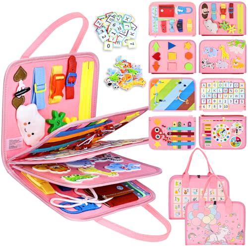Esjay Toddler Busy Board Montessori Toys for Girls, Sensory Book Educational Activities for Learning Fine Motor Skills, Birthday Gifts for Girls Toddlers, Travel Toys for Airplane Car, Fairy Horse