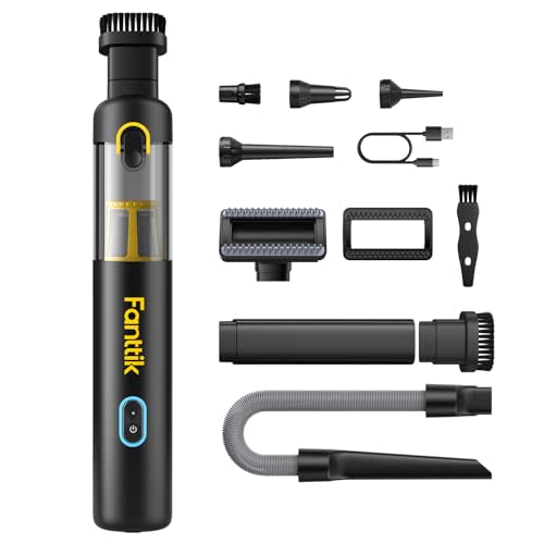 Fanttik Slim V8 APEX Cordless Car Vacuum & Air Duster, 4-in-1 Portable Mini Vacuum with 19000pa Suction Power for Pet Hair, Type-C Charge, One-Touch Empty for Car, Office Desk, Keyboards (Black)