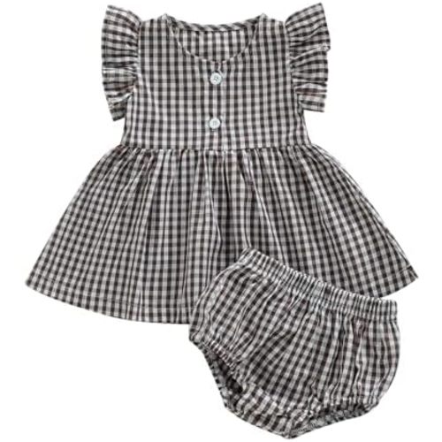 Yoawdats Toddler Infant Girl Clothes Plaid Ruffle Sleeveless Tops Bloomer 2PCS Suit Baby Girl Summer Outfits 0-24 Months