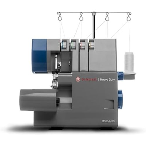 SINGER X5004-HD Metal Frame Serger & Overlock Machine | 2-3-4 Stitch Capability, 8 Built-in Stitches, 1300 Stitches per Minute, Adjustable Differential Feed & 2 LED Lights (Grey/Blue)