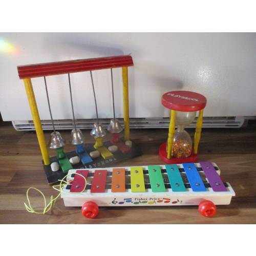 Vintage Wood Block Toys - Playskool Postal Station with blocks - Pull Toy Multi Block Train Cars - Fun and Functional Toys for Young or Old