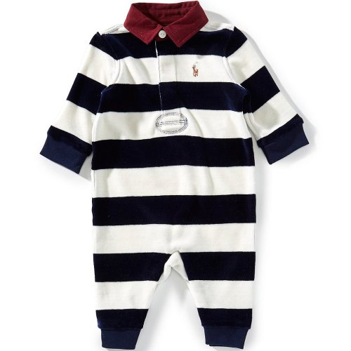 Ralph Lauren Baby Boys Long-Sleeve Striped Velour Rugby Coverall