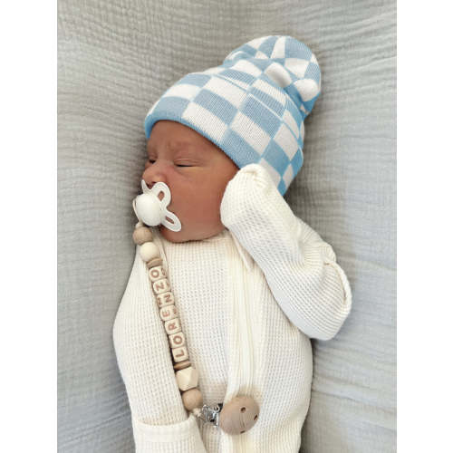 SpearmintLOVE Baby's First Hat®, Baby Blue/Warm White Checkerboard - Shop