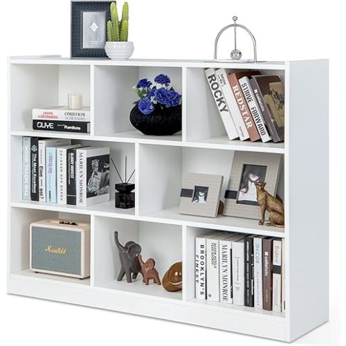 Giantex 8 Cube Bookcase, Freestanding 3-Tier Open Bookshelf, Modern Storage Display Cabinet, Wood Cube Storage Organizer for Living Room, Kid’s Room, White