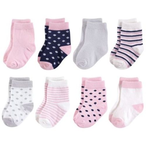 Touched by Nature Baby Girls Organic Cotton Socks, Navy Lt. Pink, 6-12 Months
