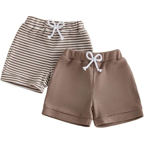 Toddler Baby Boy Summer Shorts Solid/Stripes Jogger Short Bottoms 2-Pack Infant Summer Clothes 6 12 18 Months 2T 3T