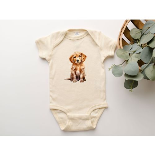Golden Retriever Puppy Graphic Organic Cotton Baby Bodysuit