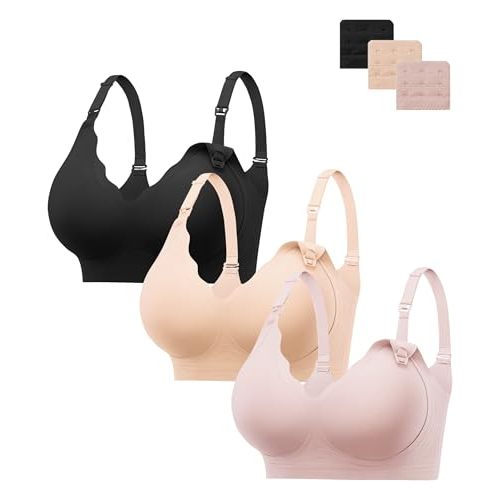 HBselect Nursing Bras for Breastfeeding Comfort Jelly Seamless Nursing Bra | 3 Pack Maternity Bras Wireless Nursing Bras Seamless Full Coverage Scalloped Lift Push Up Pregnancy Sleep Bralettes